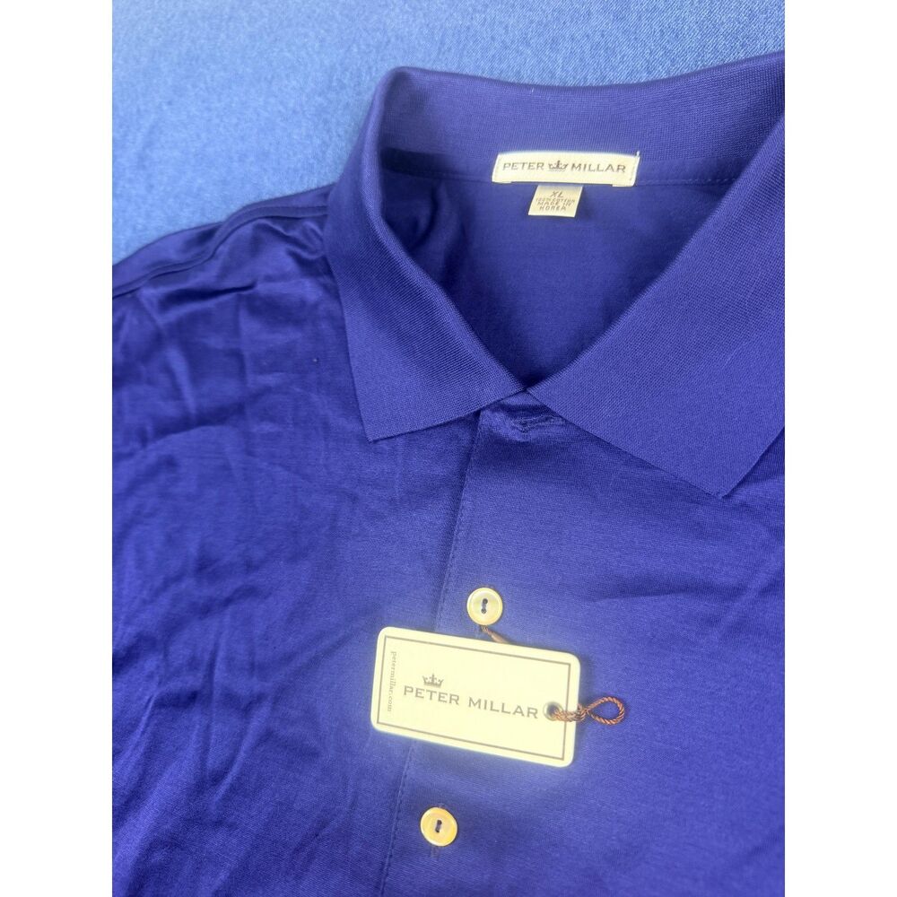 Peter Millar Mens XL Blue 100% Cotton Golf Polo Shirt NWT Made in Korea